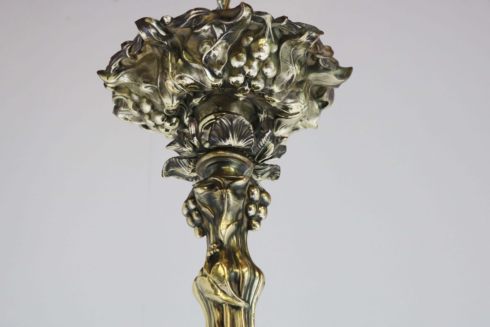 photo buy French Art Nouveau Hammered Brass Chandelier 1890 Antique 8 Lights Gold Floral