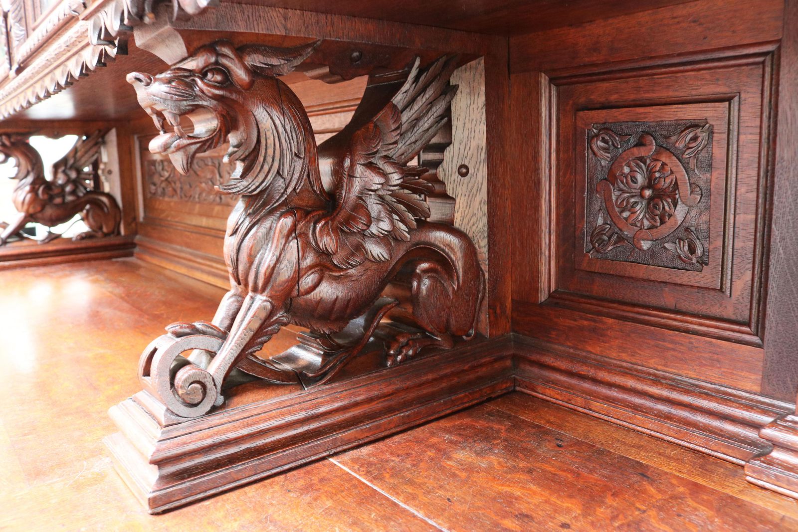 Monumental Hunt Cabinet 19th Century Carved Oak Black Forest French Renaissance photo furniture