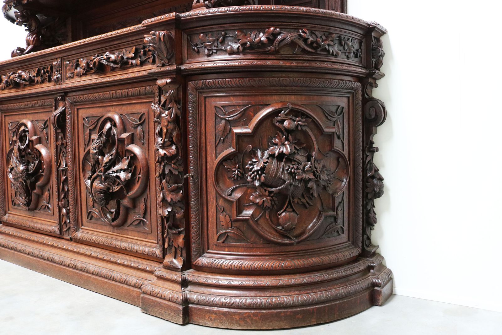 photo for sale Monumental Hunt Cabinet 19th Century Carved Oak Black Forest French Renaissance