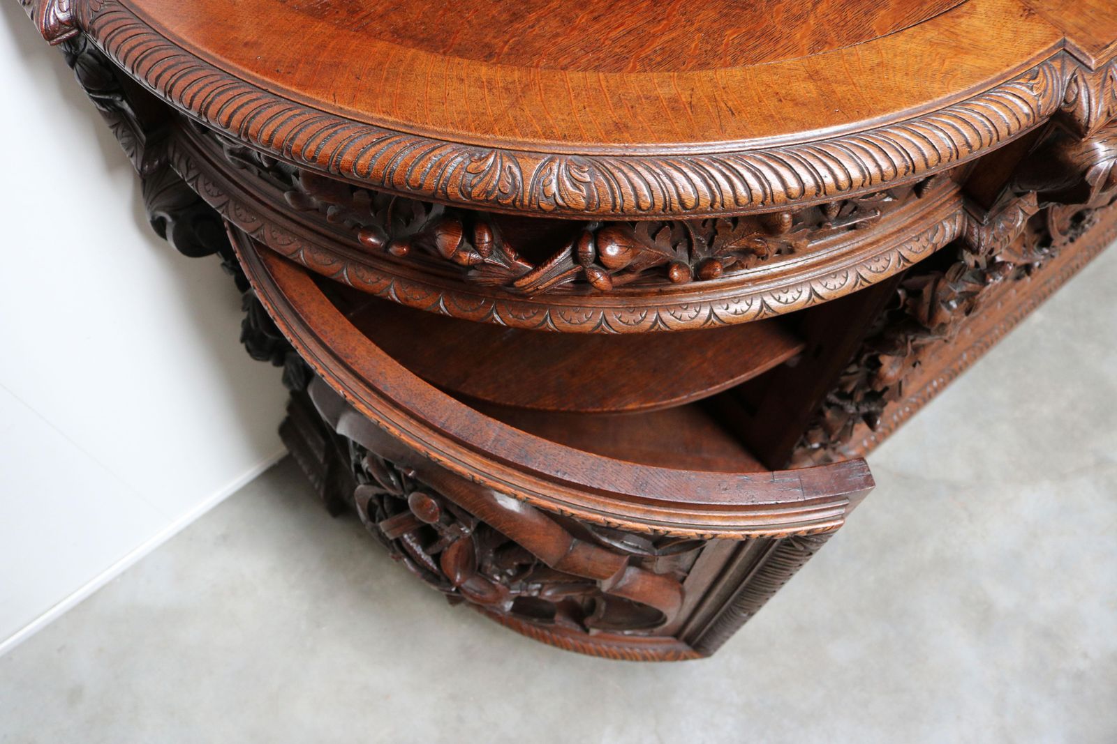 29802.0 Monumental Hunt Cabinet 19th Century Carved Oak Black Forest French Renaissance photo