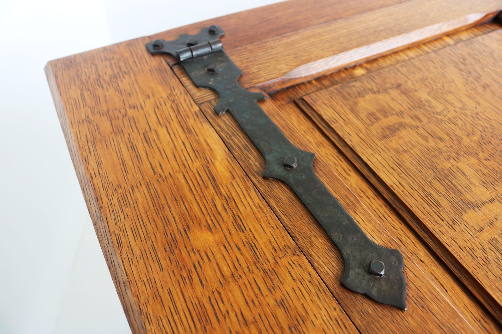 Antique French 19th Century Gothic Revival Blanket Chest Carved Oak Forged Iron photo buy