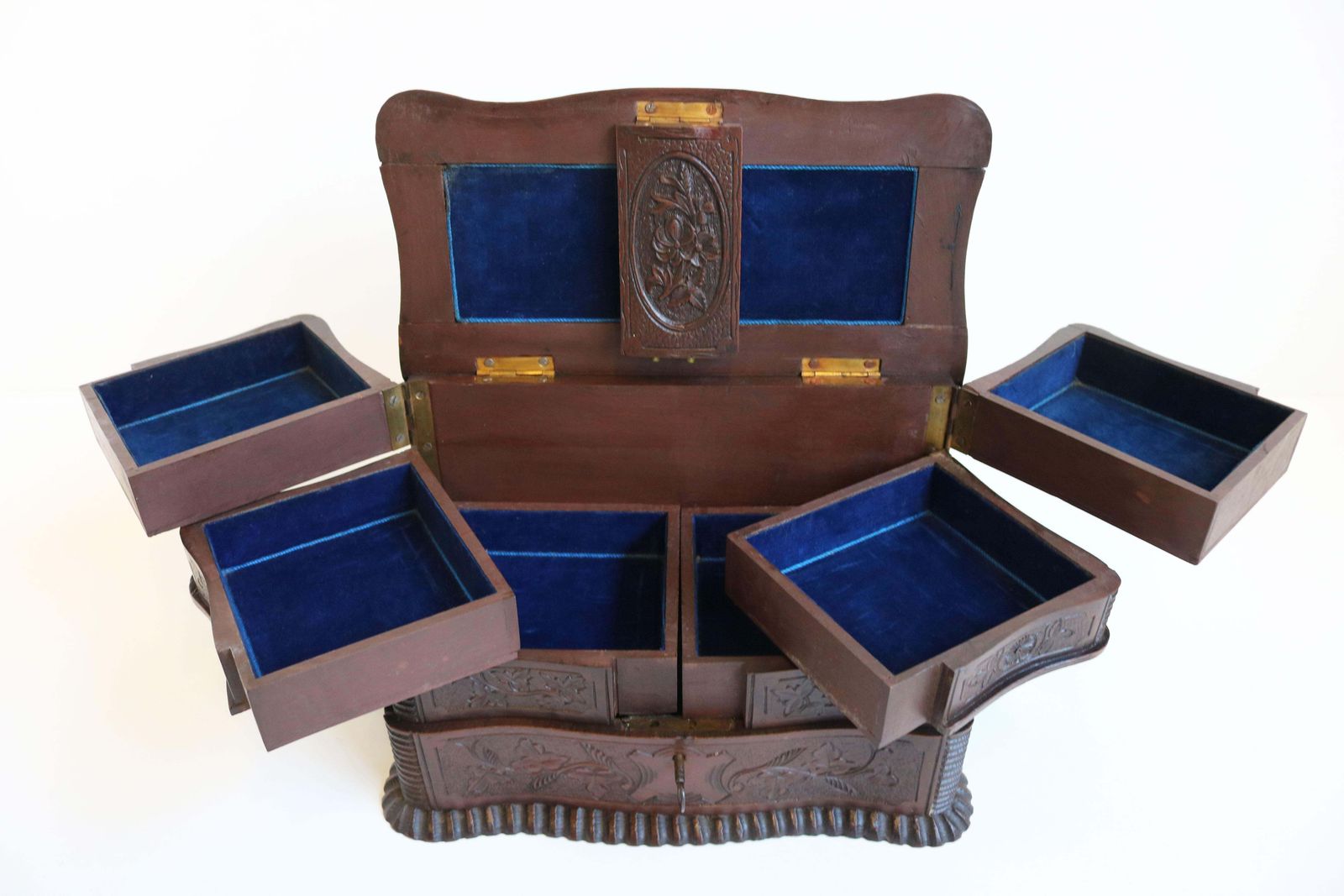 photo furniture Rare Antique 4 Tier Black Forest Jewelry Box Fruitwood 19th Century Hand Carved