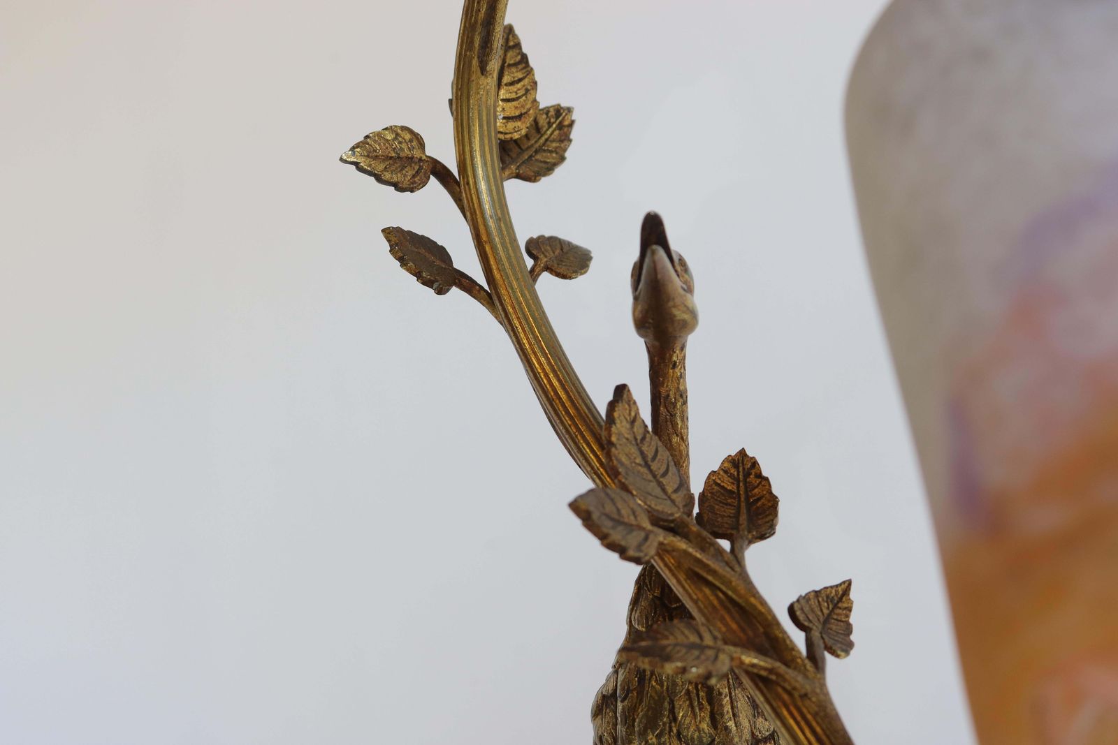1957.0 Antique French Art Nouveau Table Lamp Heron By Degue 1920 Pate De Verre Bronze photo