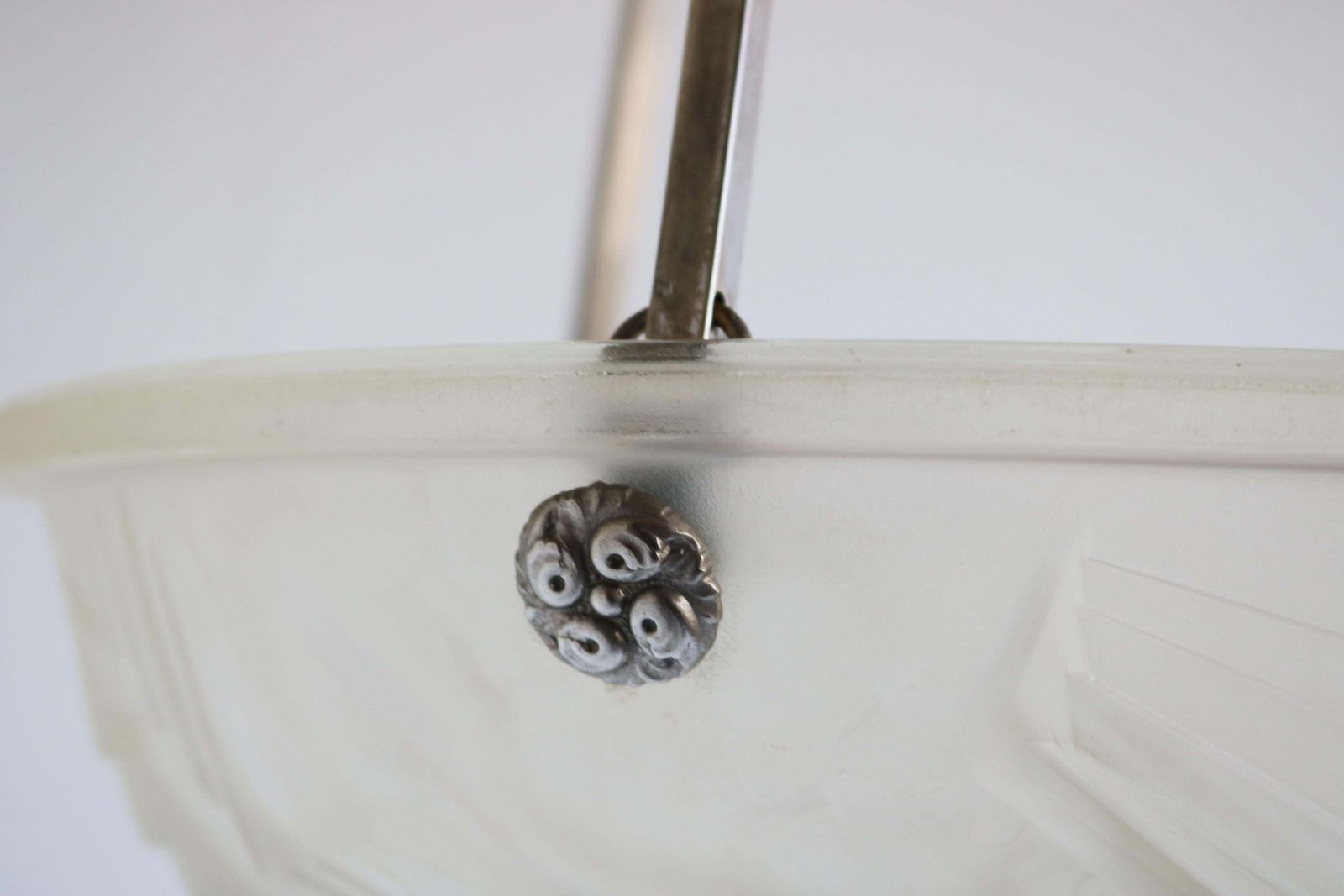 Antique French Art Deco Pendant / Chandelier Singed Mouynet 1920 Schneider Glass photo 2213.0