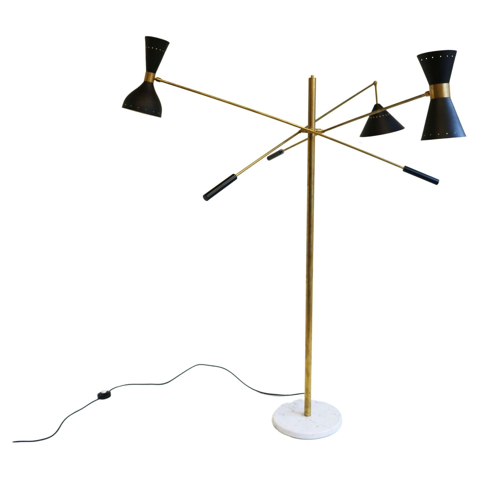 Mid Century 1950 Stilnovo Style Floor Lamp Carrara Marble Brass Black 1950 Retro