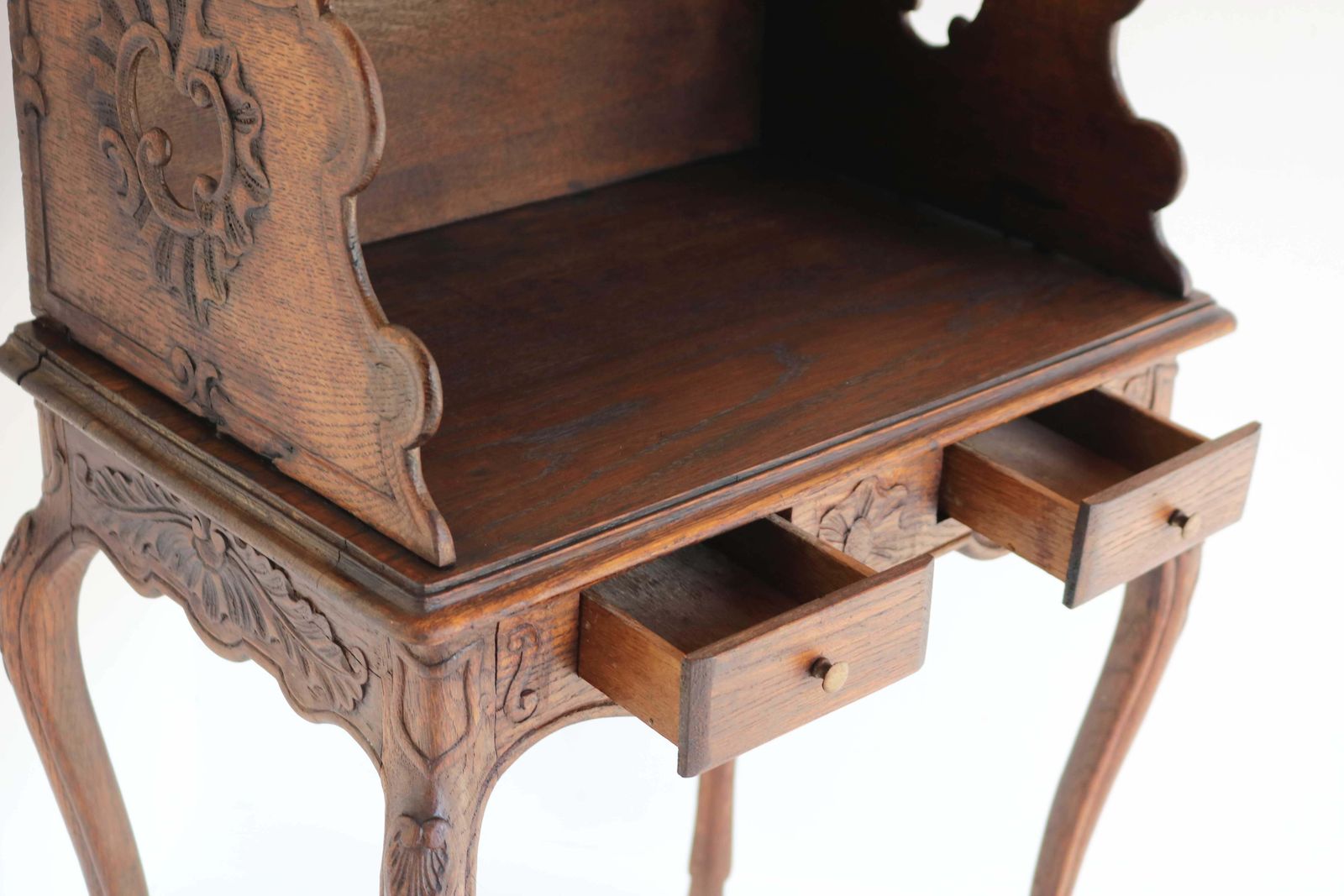 Antique Country French Carved Oak Bedside Table Nightstand Louis XV Style 1900 photo vinterior