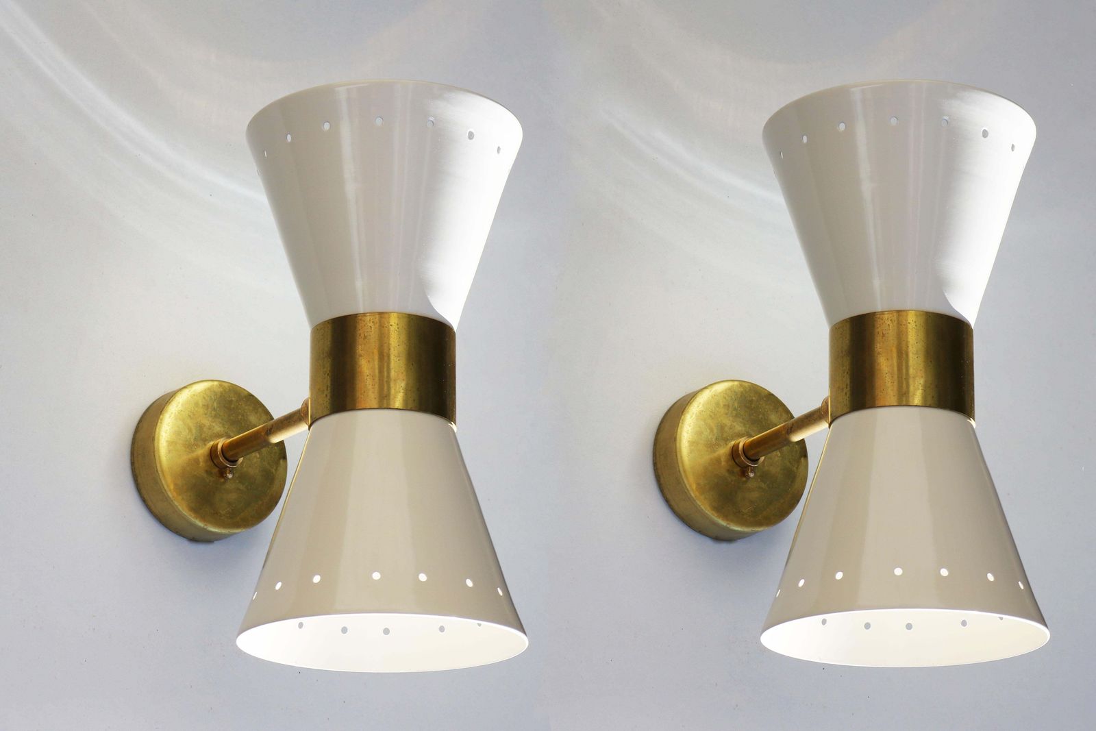 1 Of 6 Italian Modern Design Wall Light Sconces Stilnovo Style Ivory White Brass photo furniture