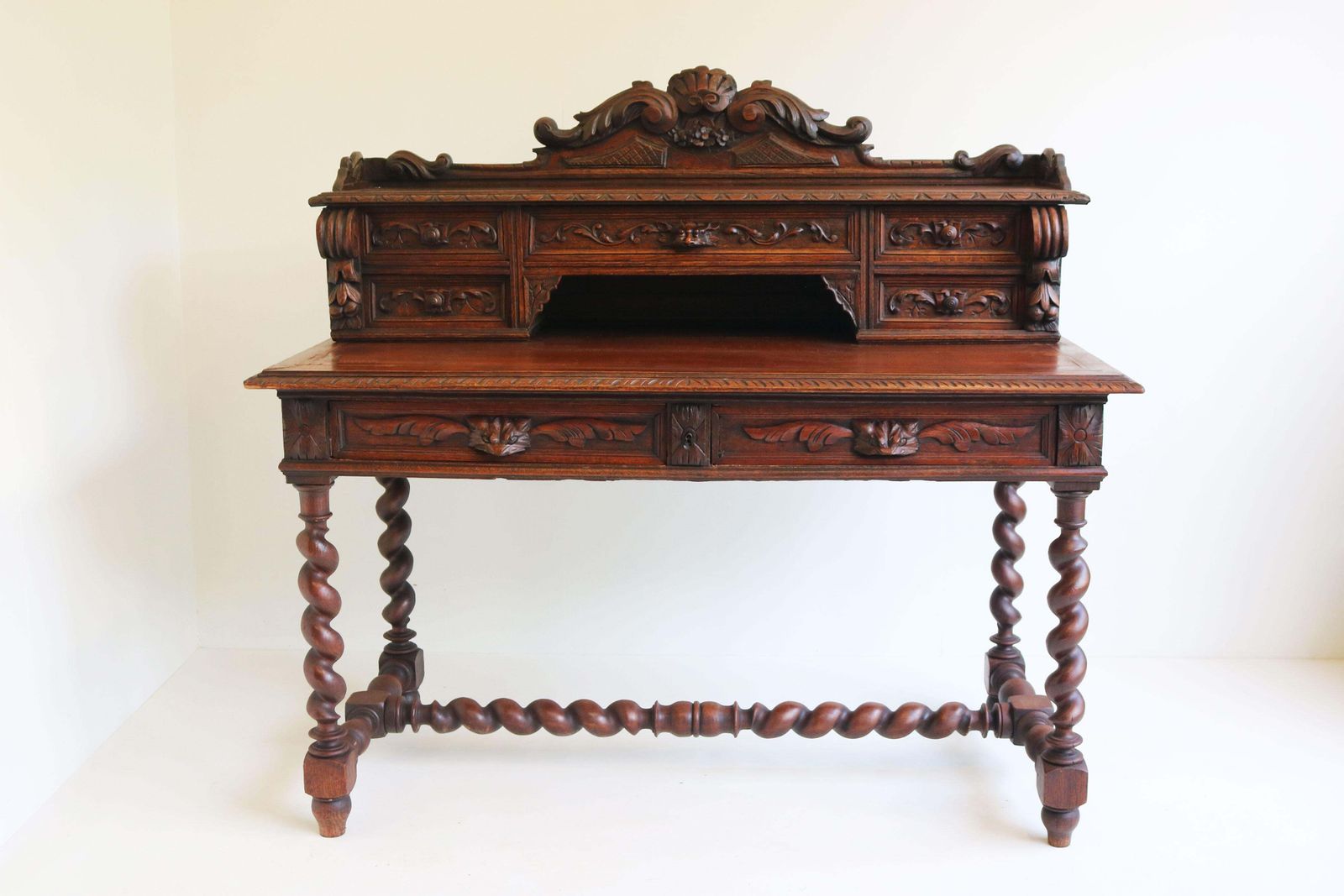 French 19th Century Antique Writing Desk Black Forest Hunt Renaissance Revival photo furniture
