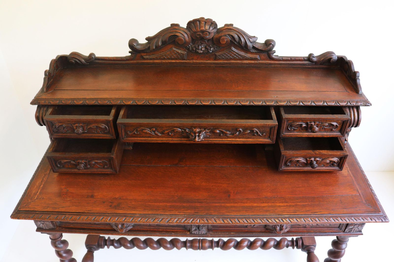French 19th Century Antique Writing Desk Black Forest Hunt Renaissance Revival photo vinterior