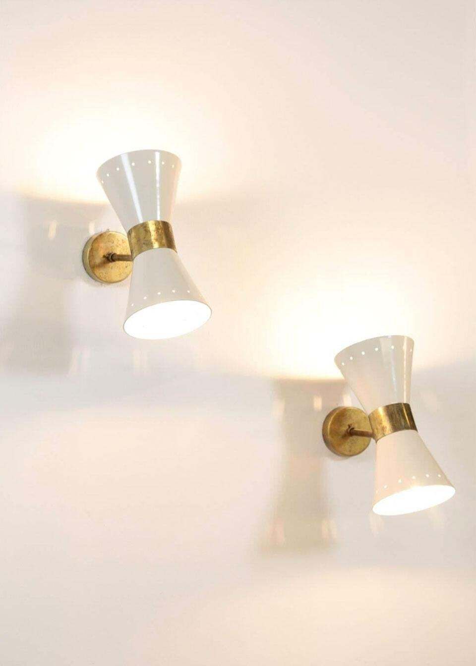 1 Of 6 Italian Modern Design Wall Light Sconces Stilnovo Style Ivory White Brass photo vintage