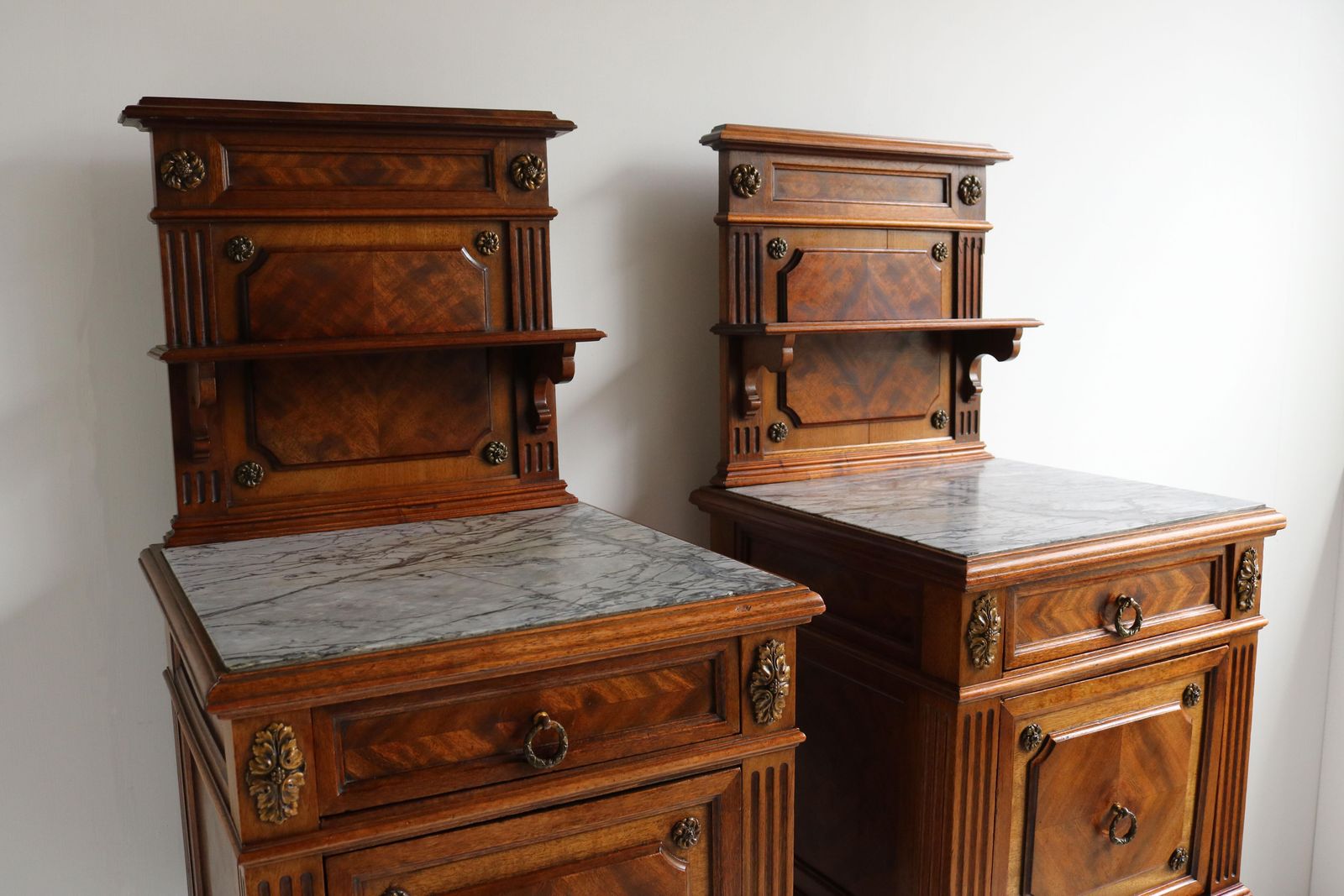 Pair Of Antique French 19th Century Night Stands Bedside Walnut Marble Bronze photo 3151.0