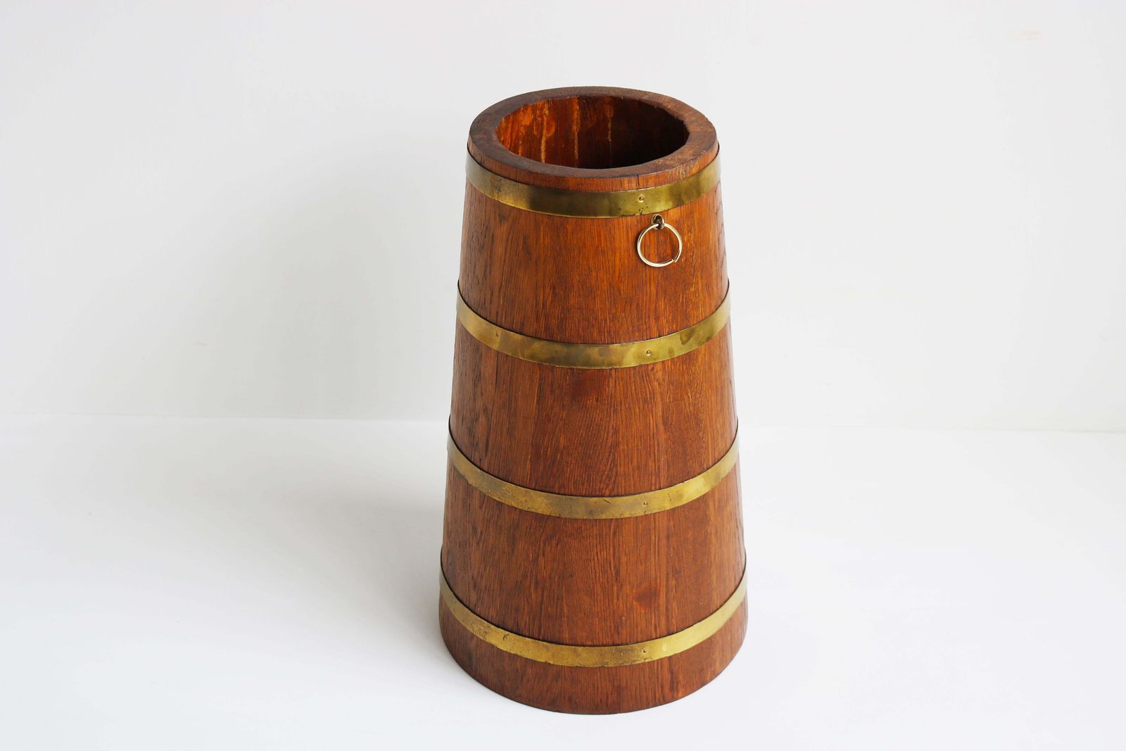 Antique Long Barrel Umbrella Stand Solid Oak Brass English 1900s Hallway Sticks photo 809.0