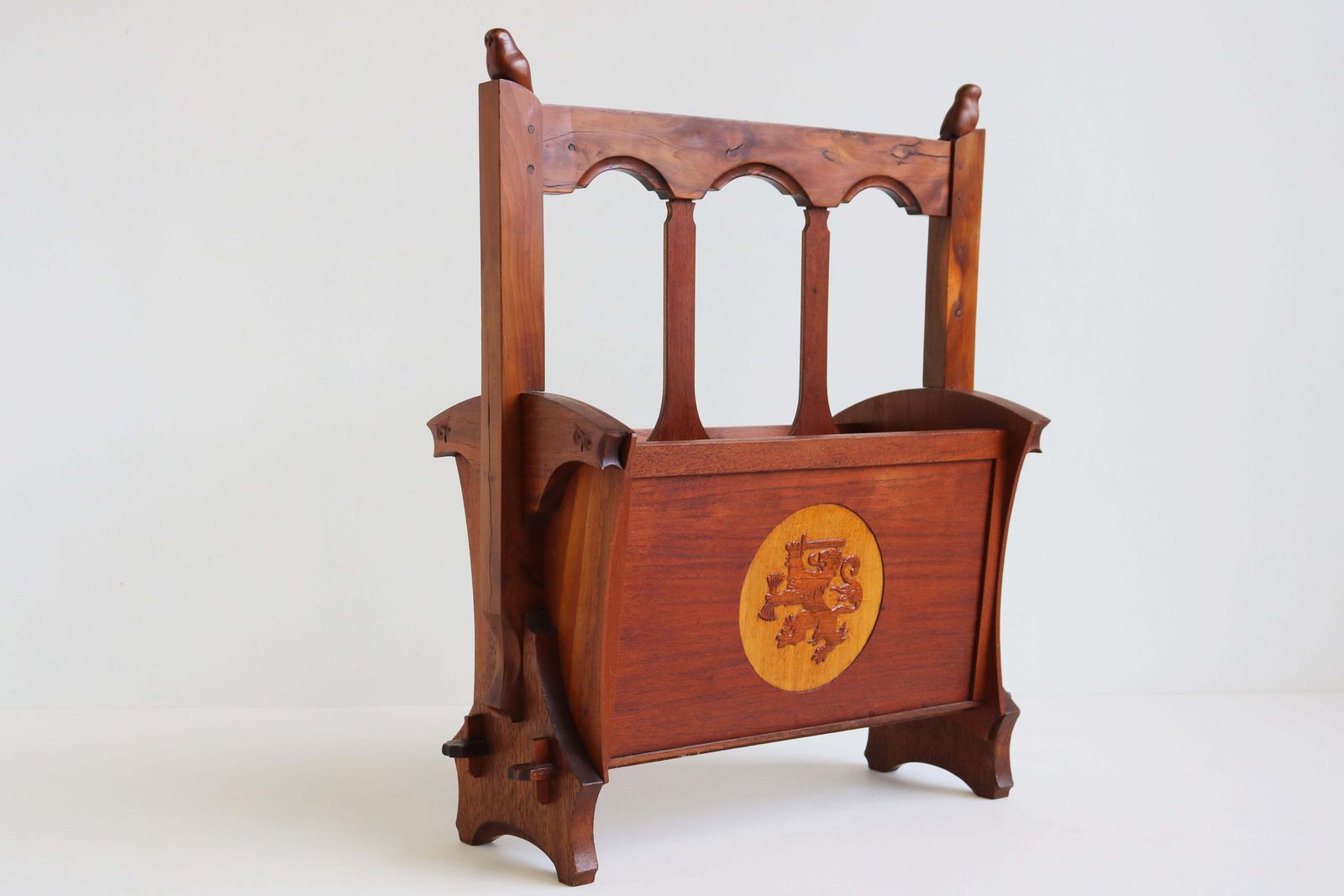 Antique Dutch Amsterdam School 1920 Magazine Rack / Stand Arts & Crafts Owl Teak photo 1445.0