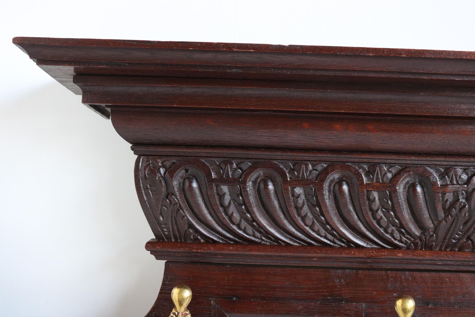 Antique Dutch Renaissance Revival Coat Rack 19th Century Delft Blue Tiles Brass photo vintage