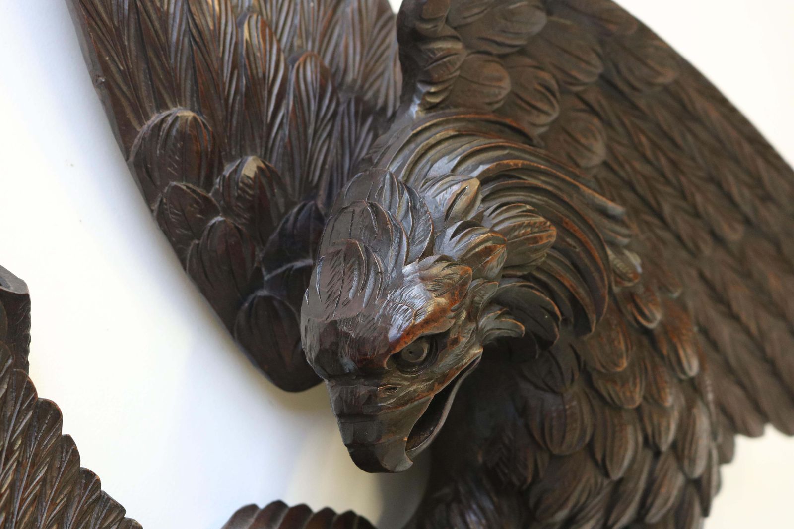 Exquisite 19th Century Swiss Black Forest Coat Rack Carved Eagle Hallway Antique photo Furniture