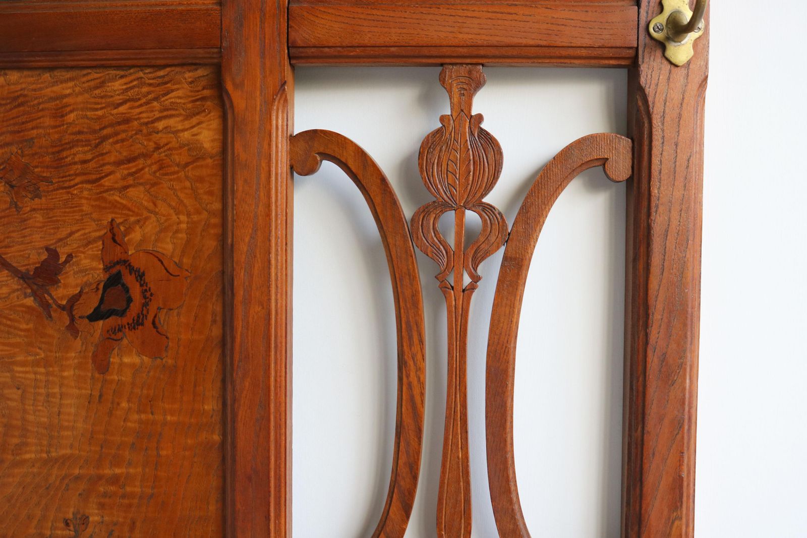 French Art Nouveau Hall Tree / Coat Rack By Emile Galle 1905 Marquetry Hallway photo for sale