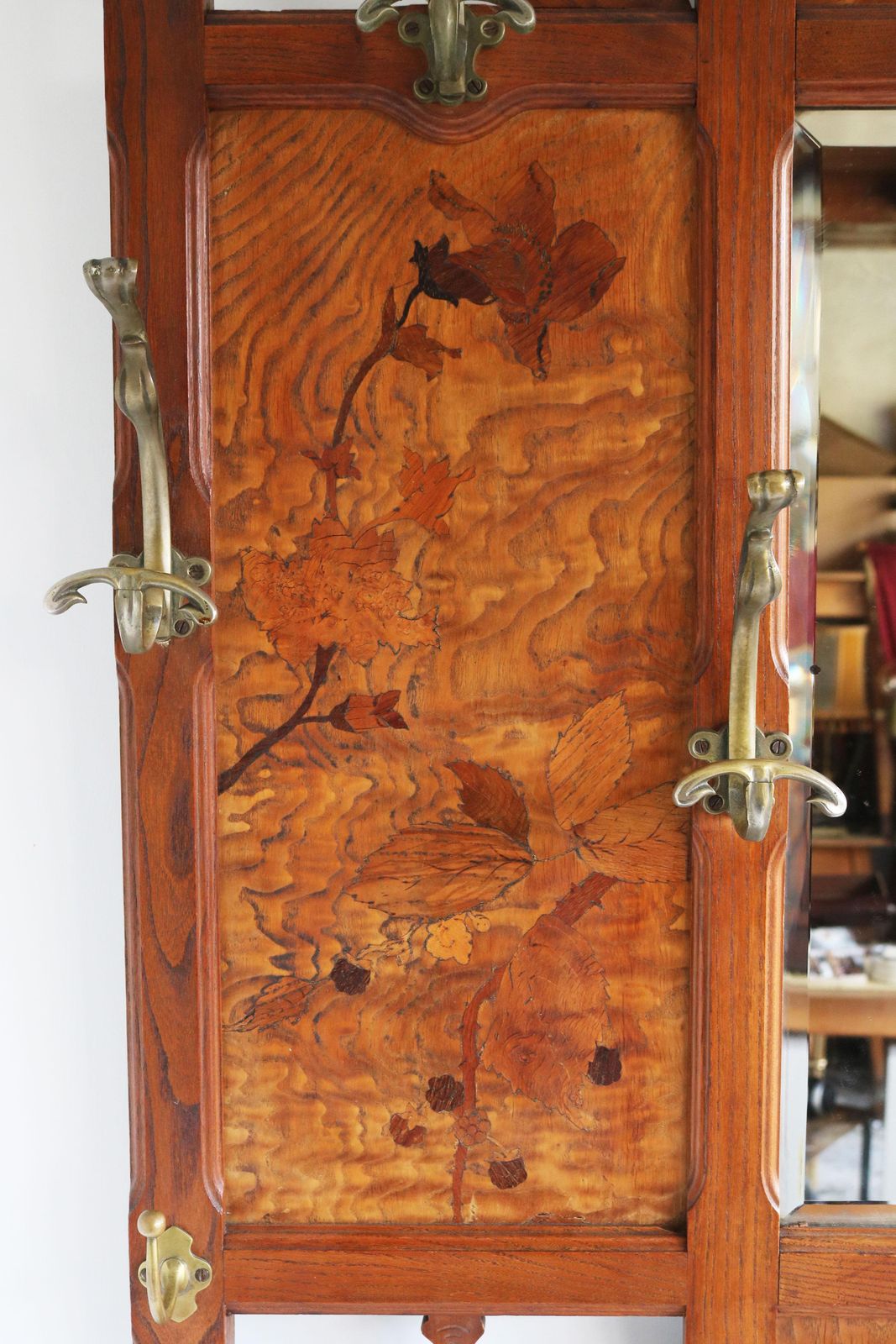 photo vinterior French Art Nouveau Hall Tree / Coat Rack By Emile Galle 1905 Marquetry Hallway
