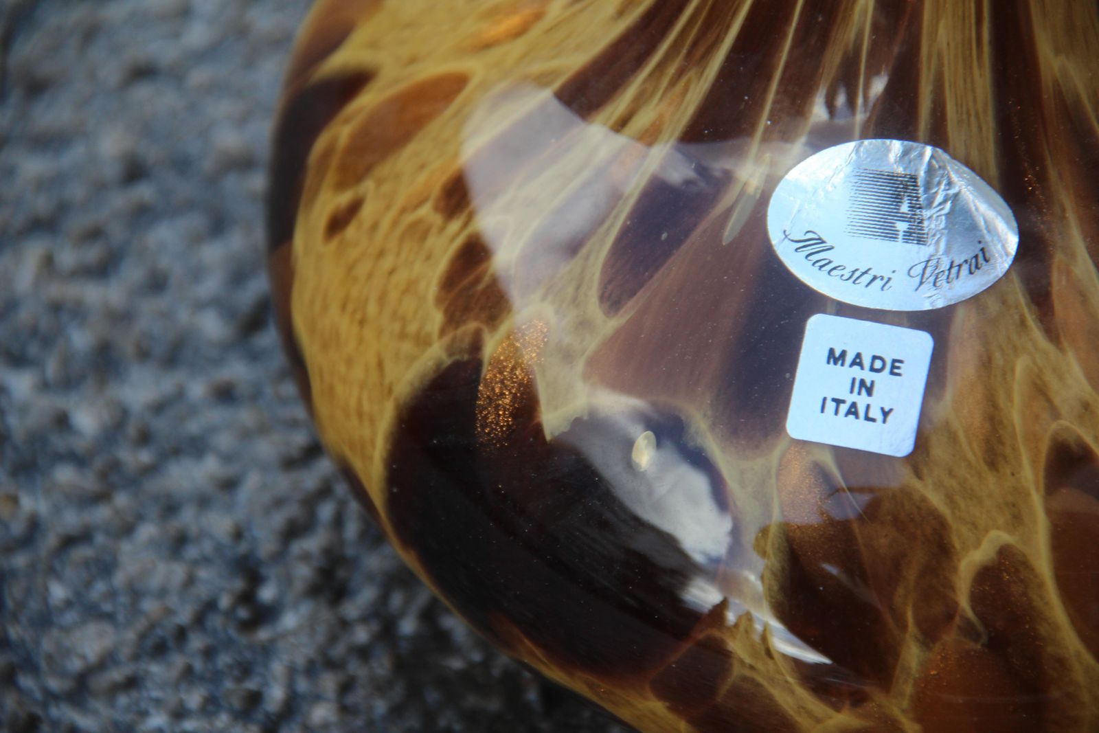 Large Bottles In Murano Glass Spotted Decoration Venturina Yellow Color Brown photo vintage