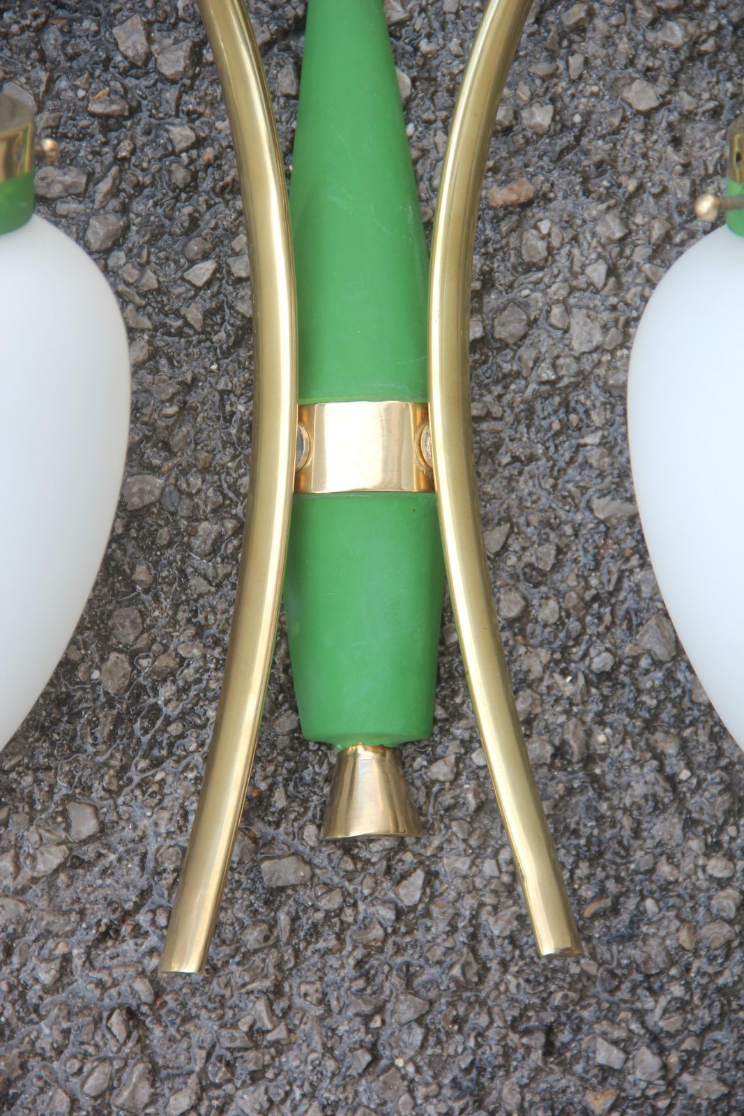 Stilnovo Midcentury White Glass Green And Golden Brass Italian Sconces, 1950s photo vintage