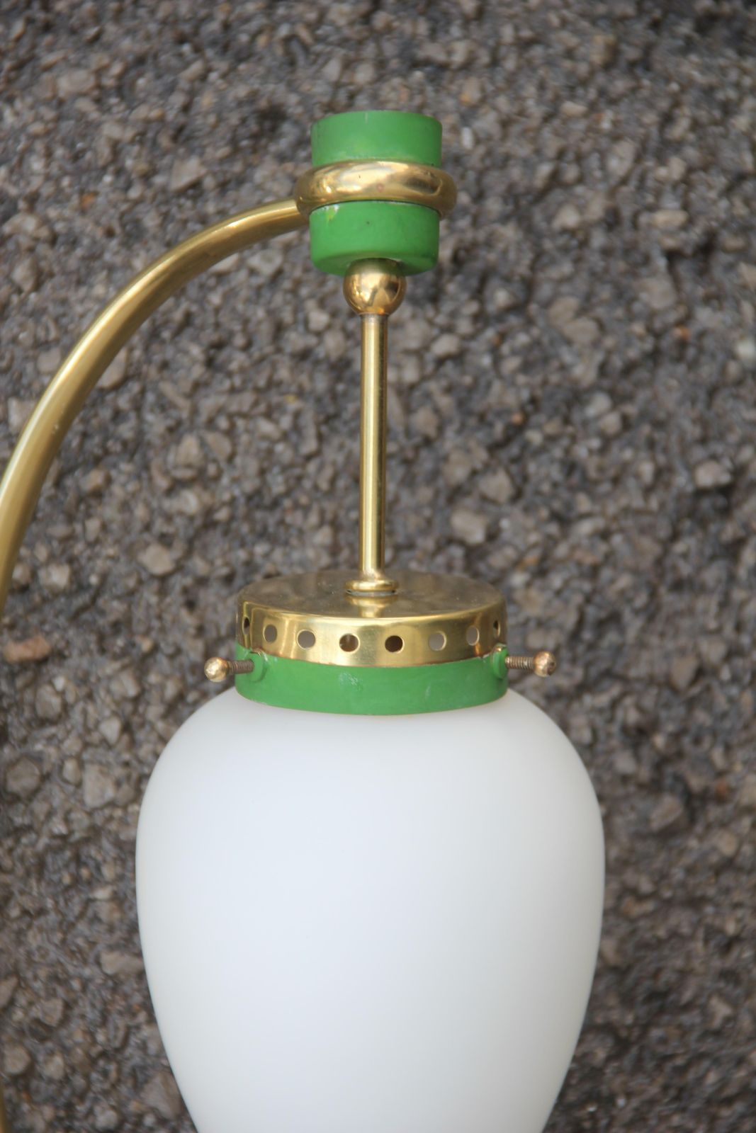 photo furniture Stilnovo Midcentury White Glass Green And Golden Brass Italian Sconces, 1950s