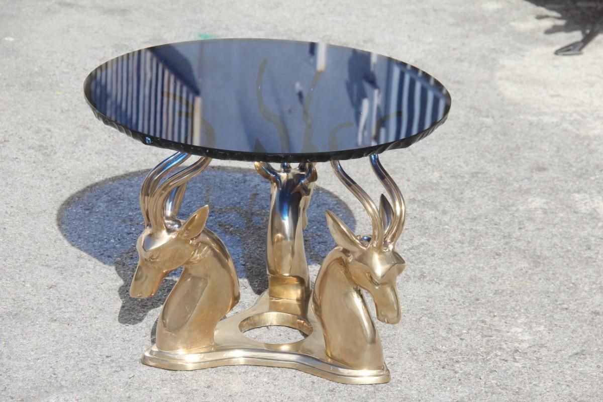 Midcentury Round Blue Cobalt Italian Brass Deer Top Thick Crystal 1960 Chipped photo Furniture