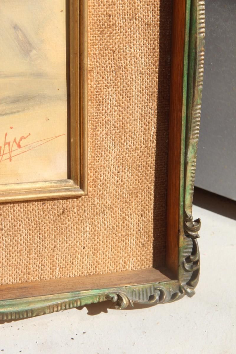 photo for sale Depisis Style Midcentury Oil Panting Vase Rose Flowers 1940s Classic Frame