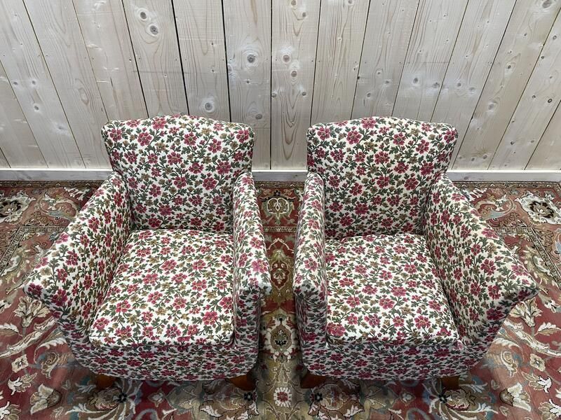 Paire De Fauteuils Bergères Art Déco / Vintage à Fleurs photo vinterior