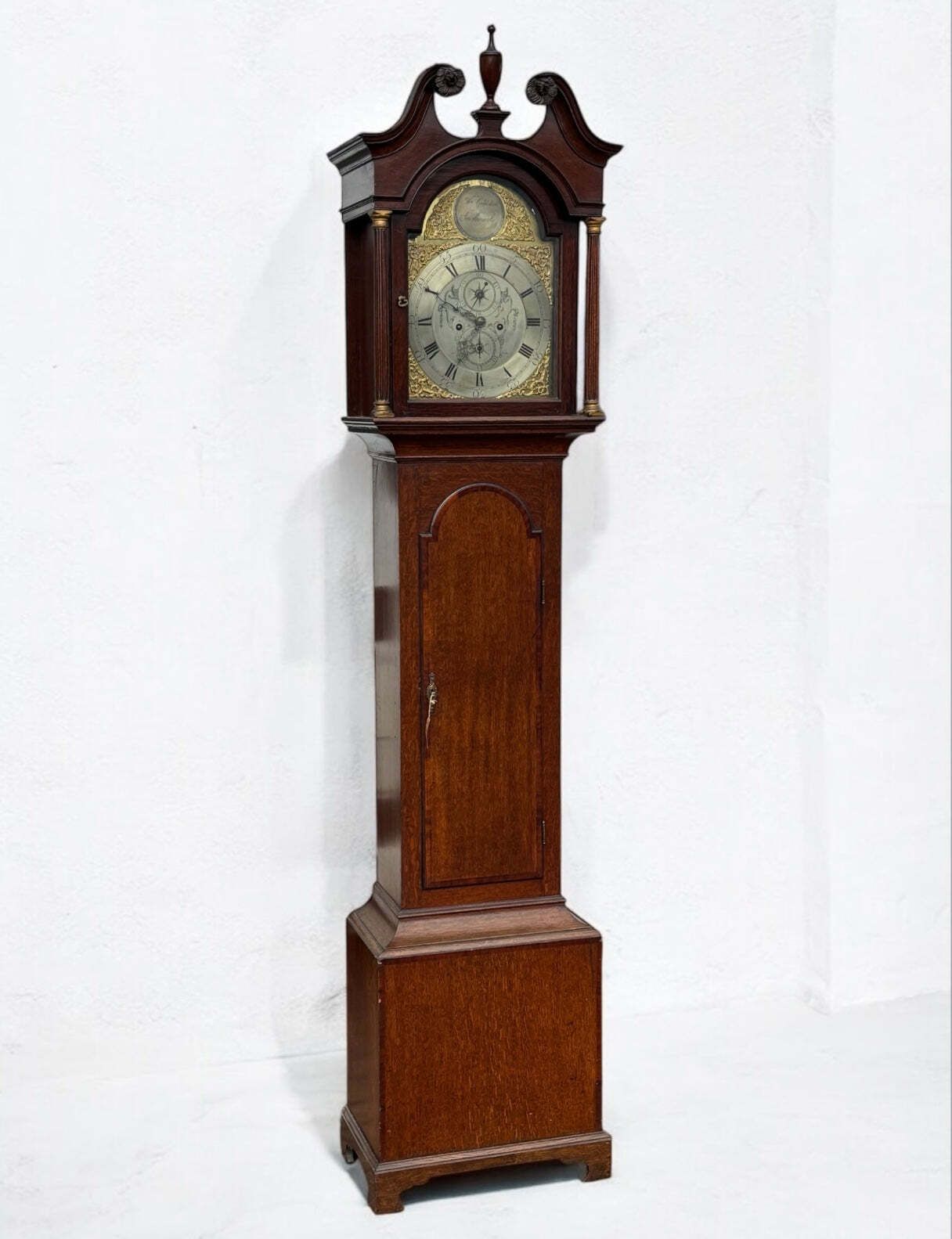 Scarborough Georgian 8 Day Brass Face, Arch Dial Oak Longcase Clock. photo furniture