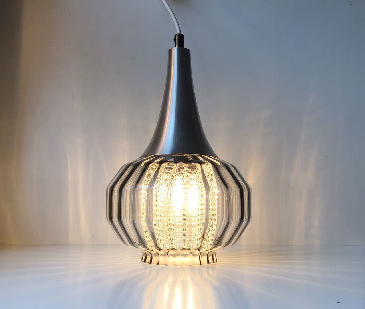 Vintage Hanglamp Van Optisch Glas In Uivorm, Orrefors, Ca. Jaren 1970