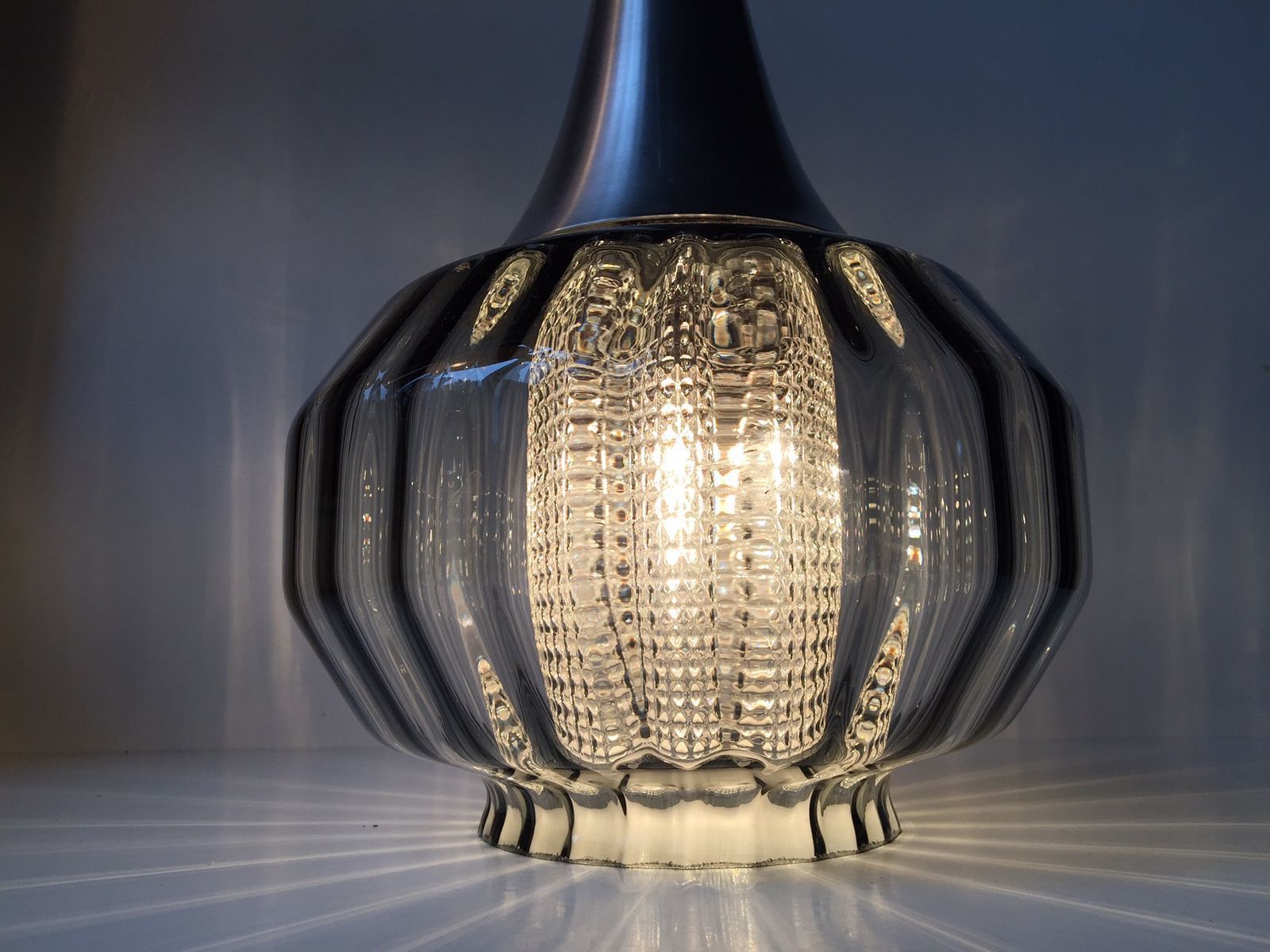 Vintage Onion Shaped Optical Glass Pendant Lamp From Orrefors, 1970s photo 730.0