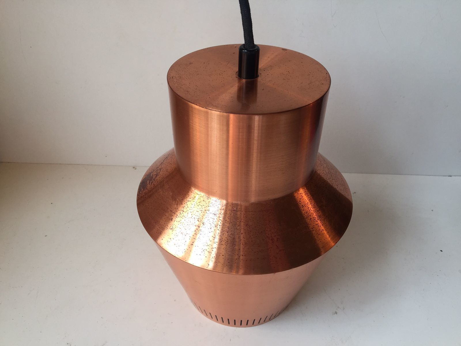 Danish Solid Copper Pendant Lamp From Fog & Morup, 1960s photo vinterior