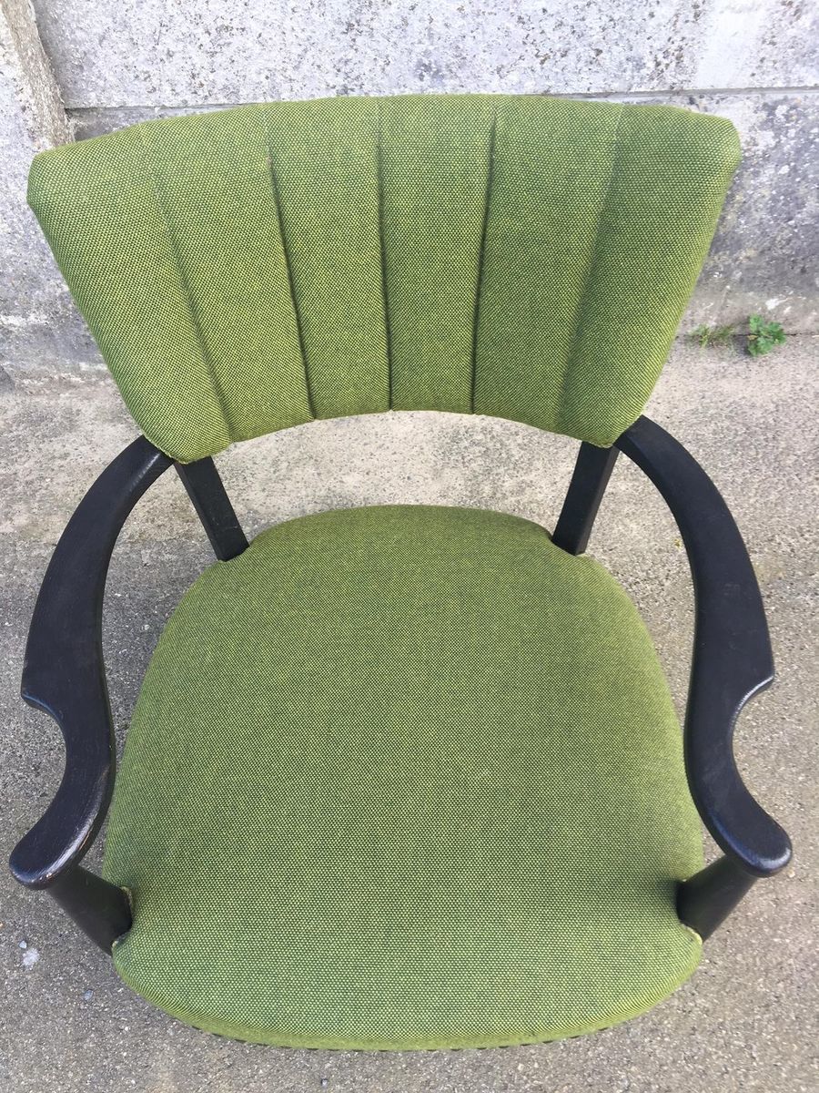 Danish Black Wooden And Green Wool Curved Easy Chair, 1940s photo Furniture