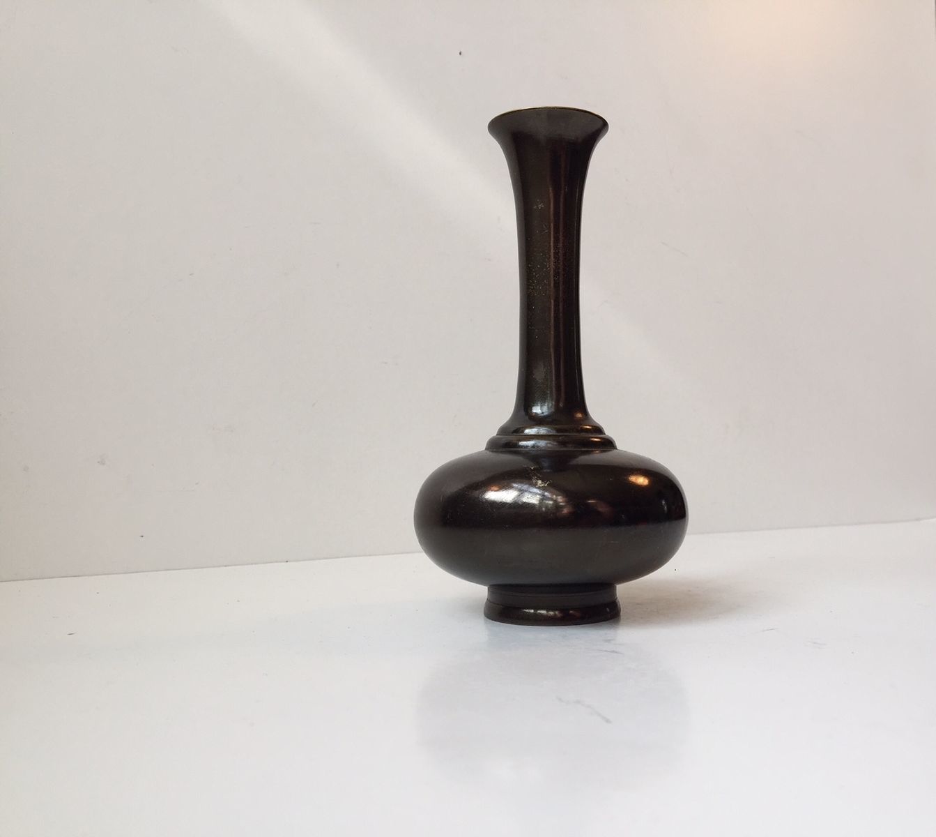 Japanese Bronze Gourd Vase With Mixed Metal Inlays, 1940s