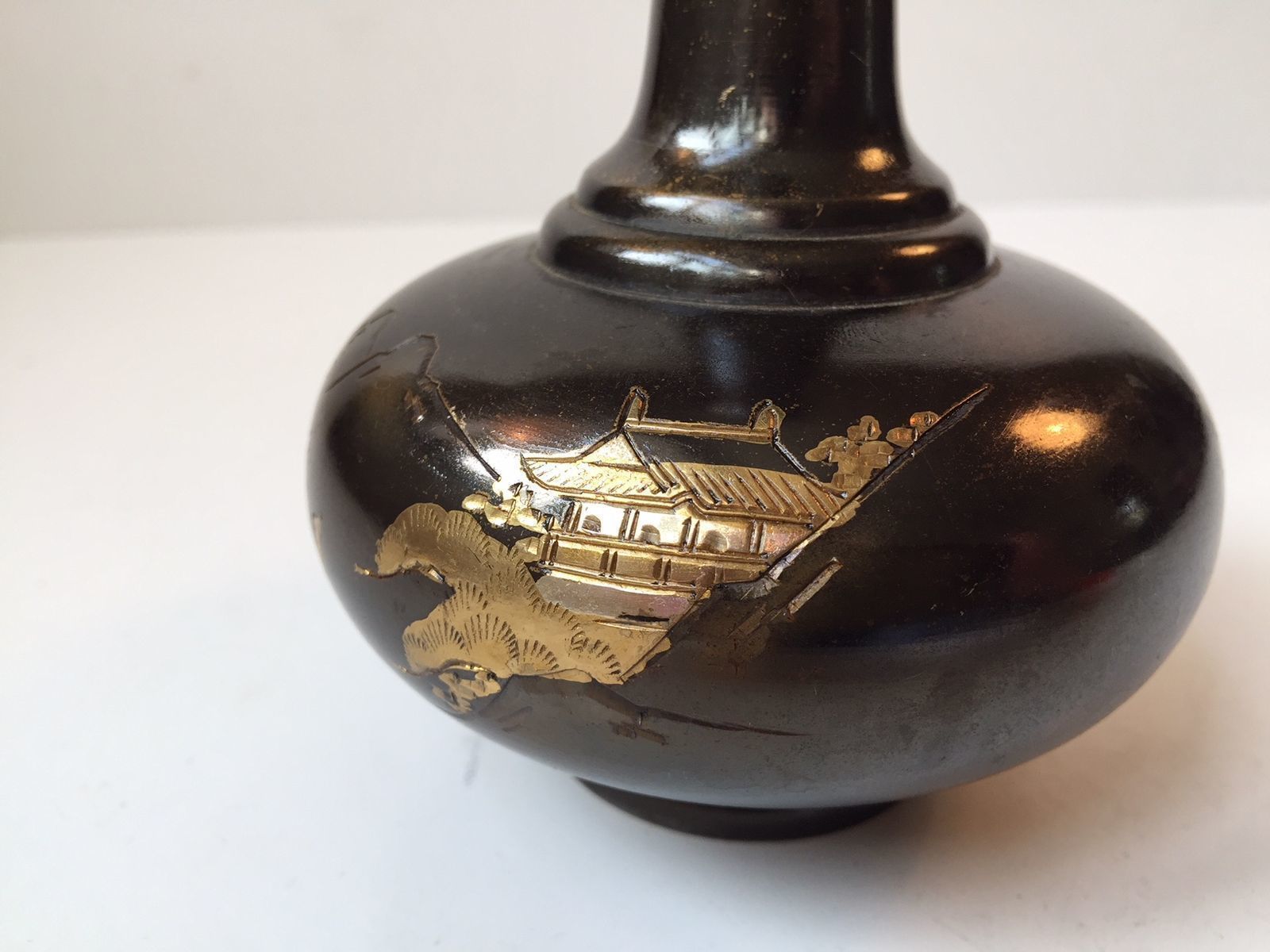 Japanese Bronze Gourd Vase With Mixed Metal Inlays, 1940s photo buy