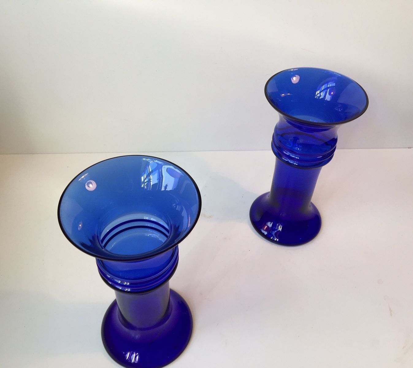 Cobalt Blue Glass Vases By Michael E. Bang For Holmegaard, 1980s, Set Of 2 photo for sale