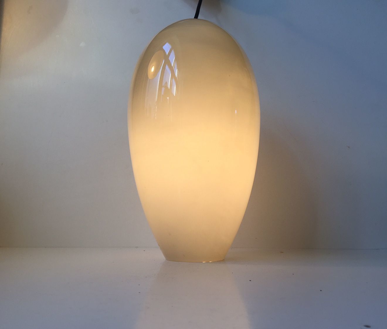 Modernist Egg Shaped Life Pendant In Grey Opaline Glass By Jo Hammerborg For Fog & Mørup, 1960s photo furniture