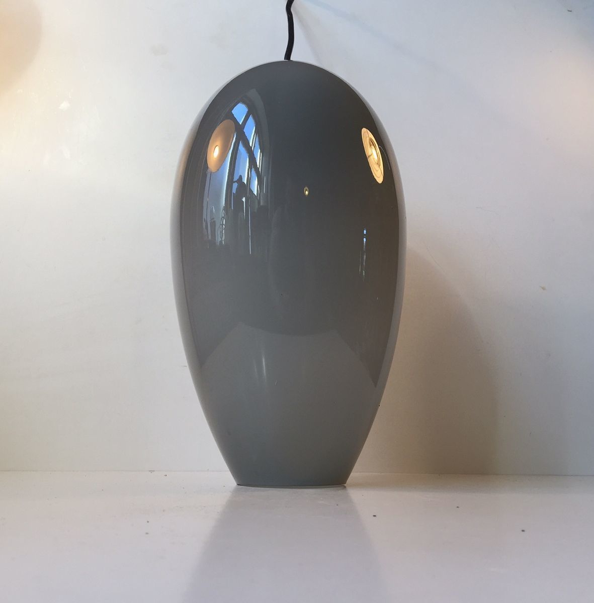 Modernist Egg Shaped Life Pendant In Grey Opaline Glass By Jo Hammerborg For Fog & Mørup, 1960s photo for sale