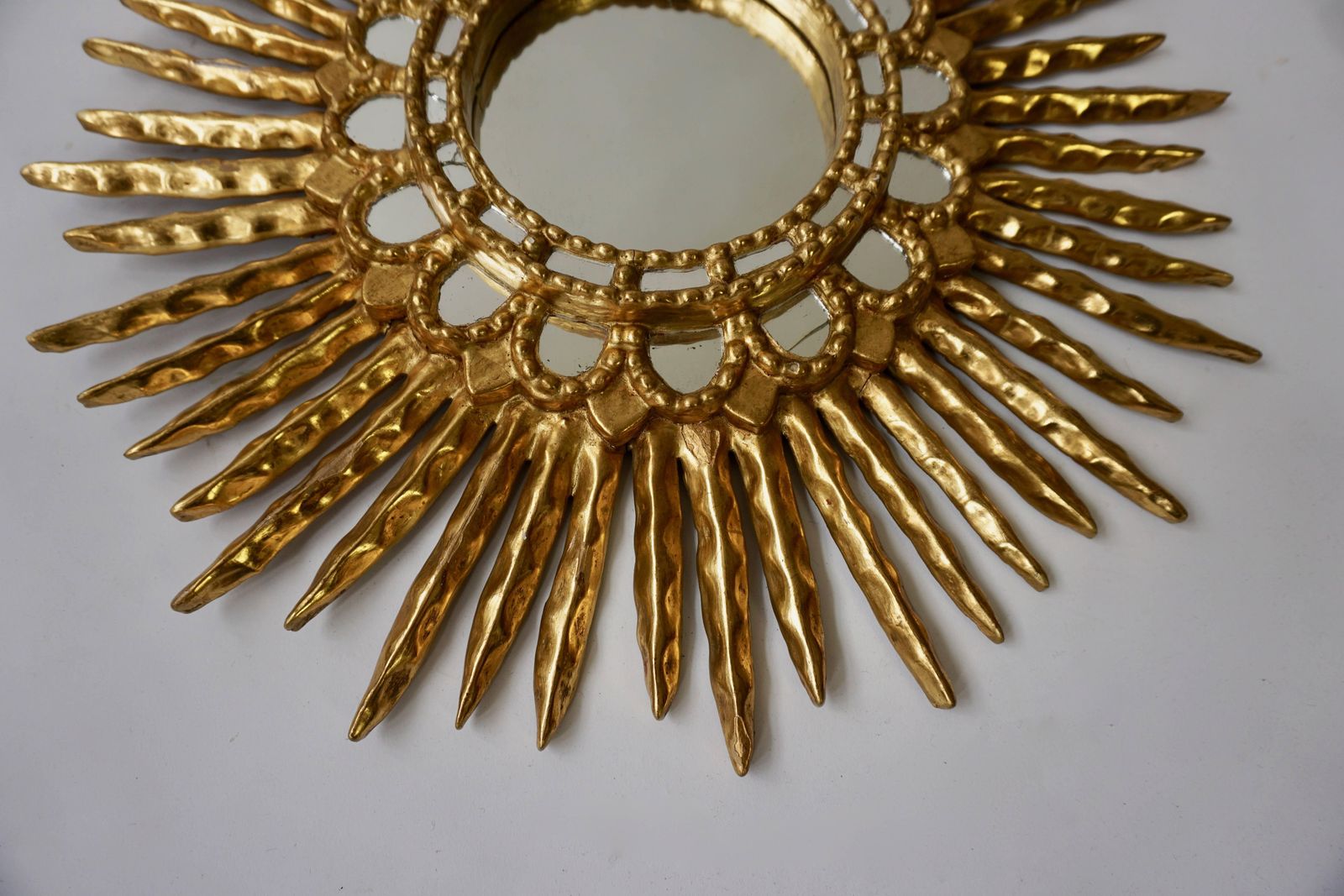 Gold Leaf Giltwood Sunburst Convex Mirror photo for sale