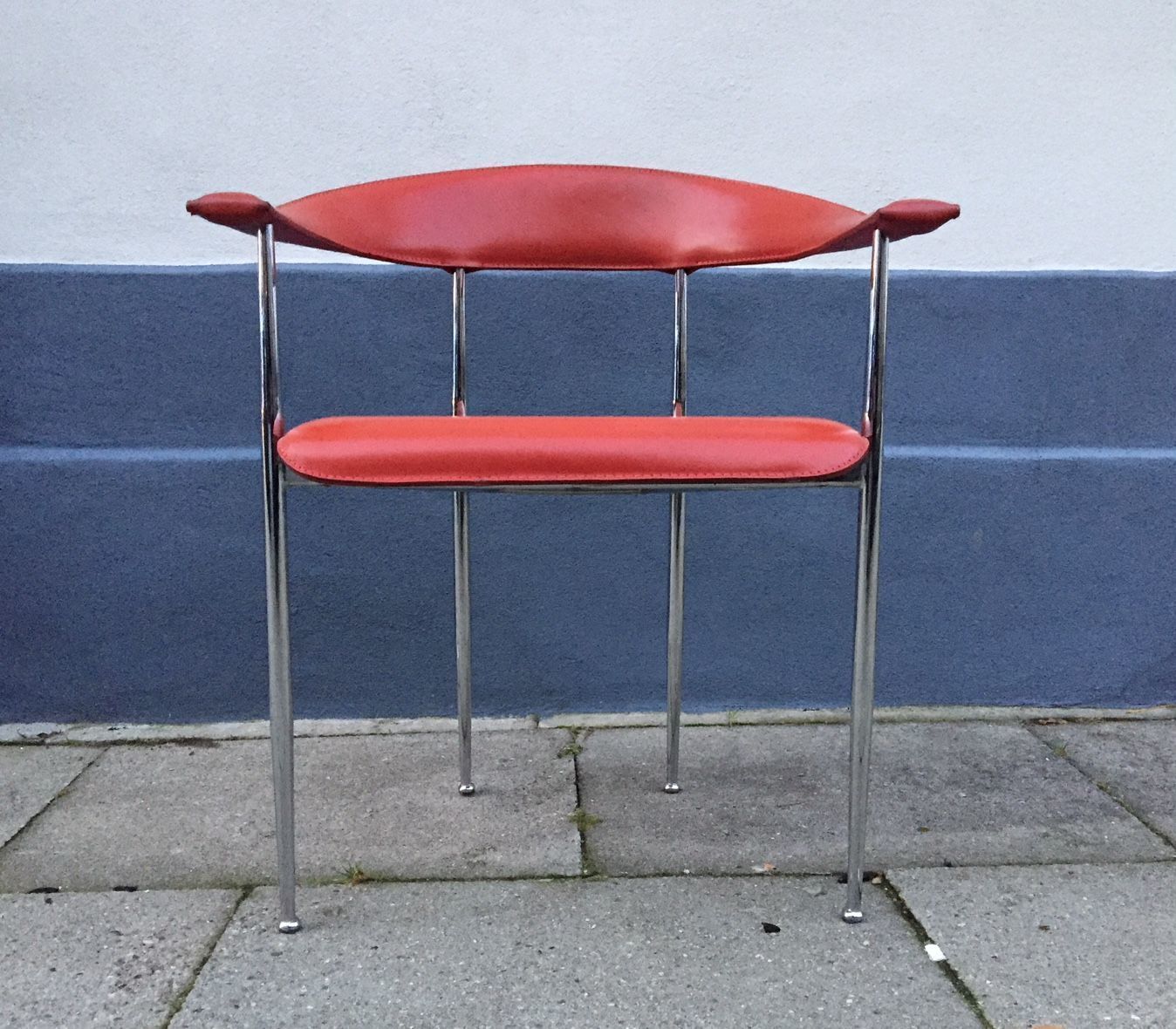 Rode Zadelleren Fauteuil Van Giancarlo Vegni & G. Gualtierotti Voor Fasem, Jaren 1980