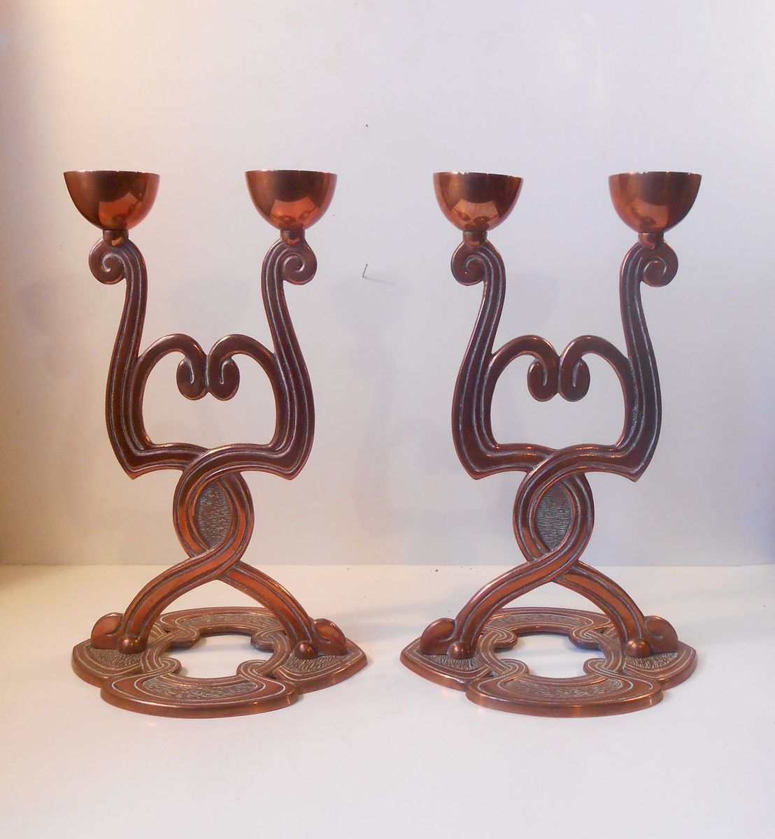 Antique Danish Art Nouveau Copper Candelabras, Set Of 2 photo furniture