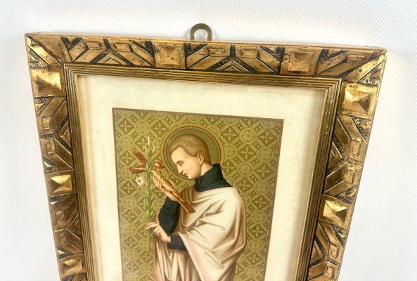 Art St. Norbertus Verlag Wien, Saint Aloysius, 1900s, Chromolithograph, Framed photo