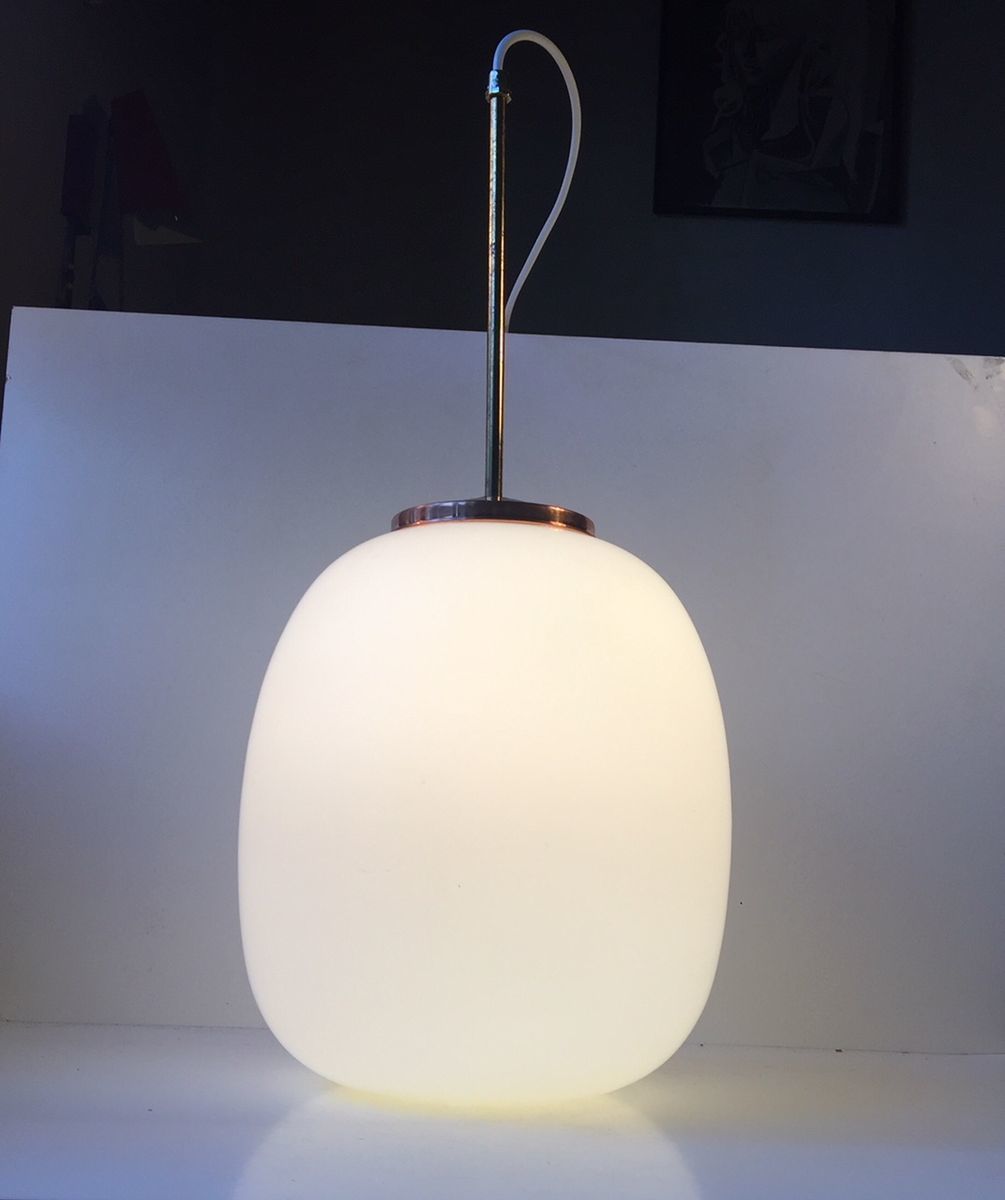 Mid Century Opaline Glazen, Koperen & Messing Hanglamp Van Bent Karlby Voor Lyfa, Jaren 1960 photo 677.0