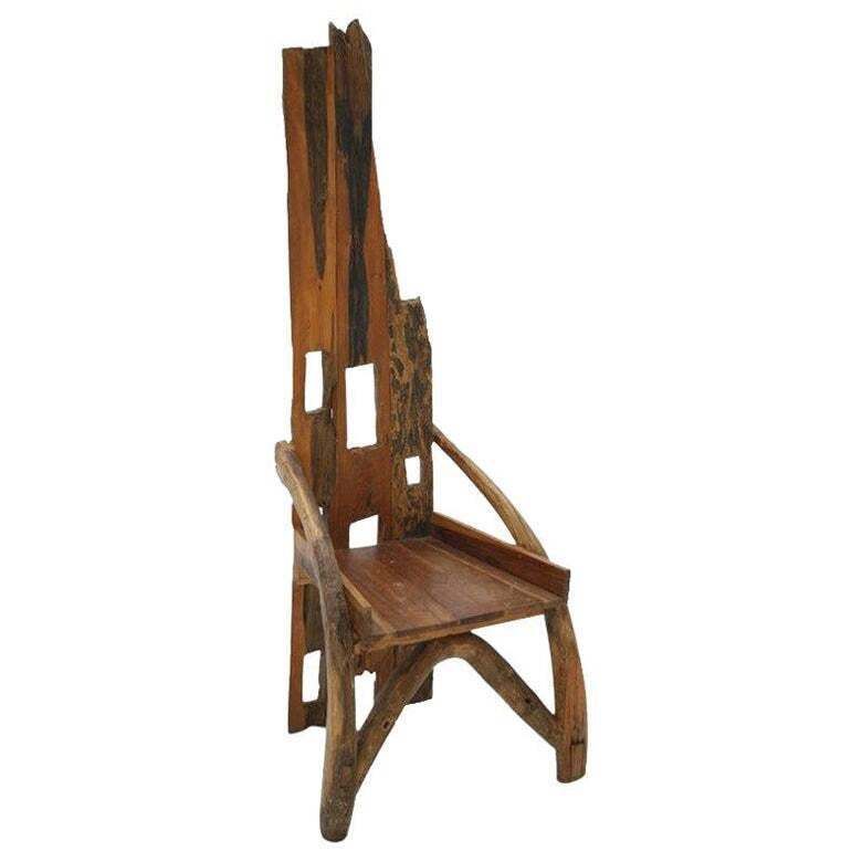 Midcentury Sculptural Olive Wood And Walnut French Chair, 1940s