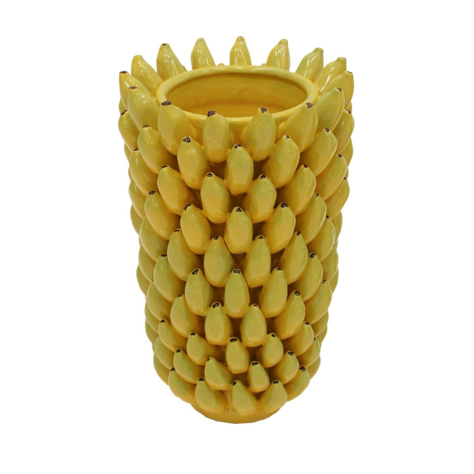 Italian Yellow Ceramic Vase With Banana Fruit Motifs photo furniture