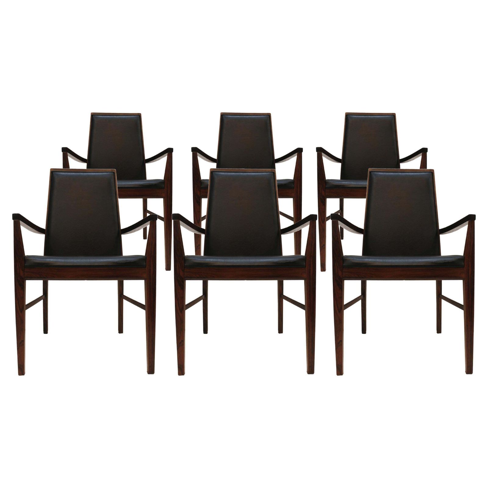 Arne Vodder Mid Century Modern Set Of Six Leather Dyrlund Danish Chairs, 1960s