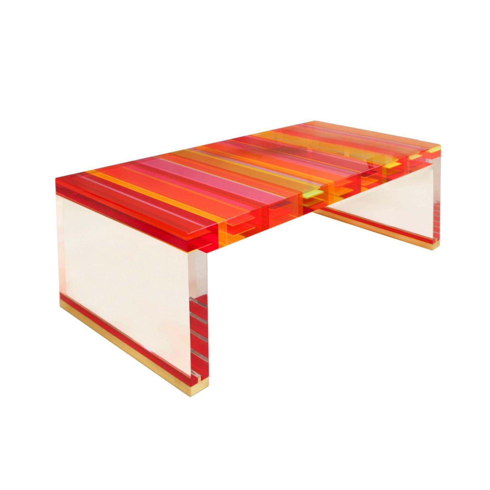 Studio Superego Modern Multicolor Plexiglass And Brass Feet Italian Coffee Table photo for sale