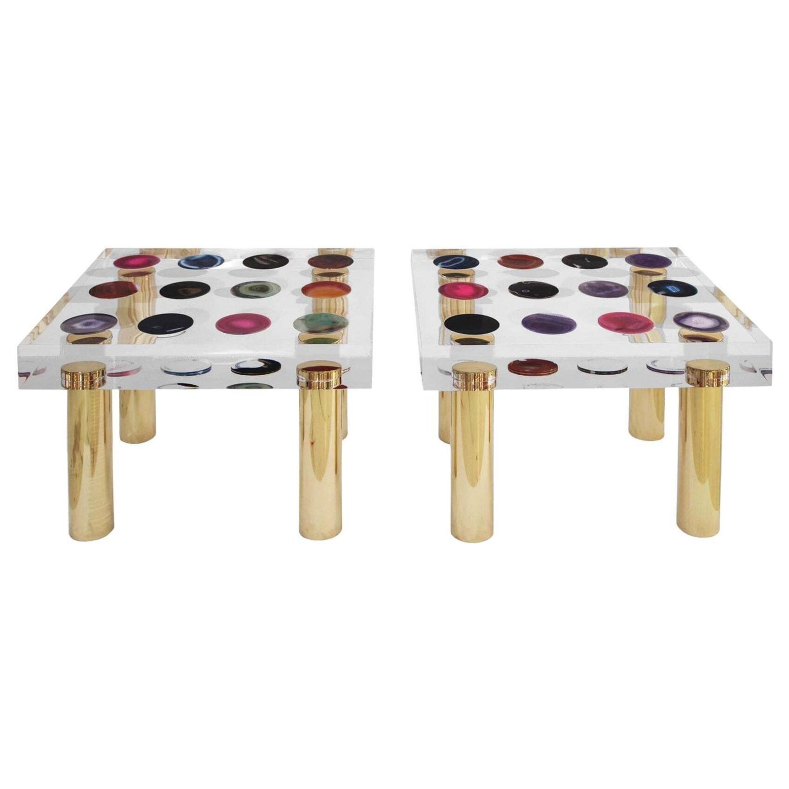 Superego Contemporary Modern Italian Plexiglass And Brass Side Table