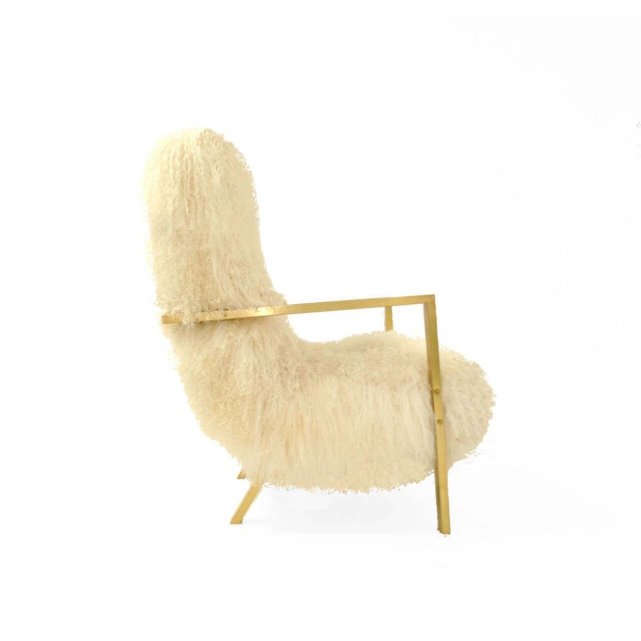 Pair Of L.A. Studio Contemporary Modern White Mongolian Goat Italian Armchairs photo 4602.0