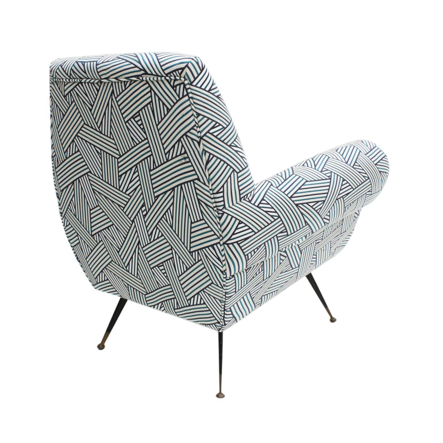 Gigi Radice Midcentury Cotton Fabric And Black Lacquered Italian Armchairs photo 5795.0