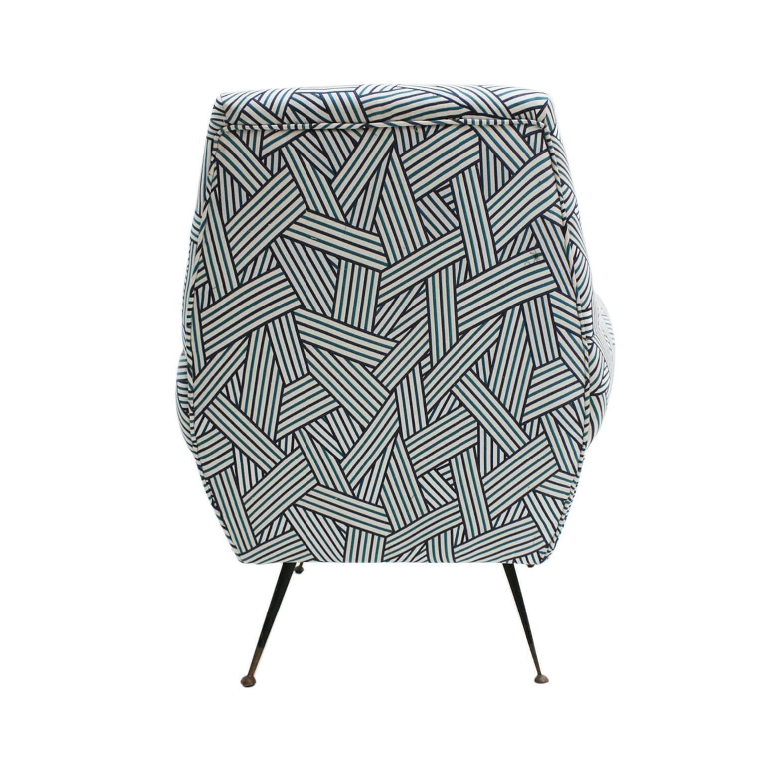 Gigi Radice Midcentury Cotton Fabric And Black Lacquered Italian Armchairs photo vinterior